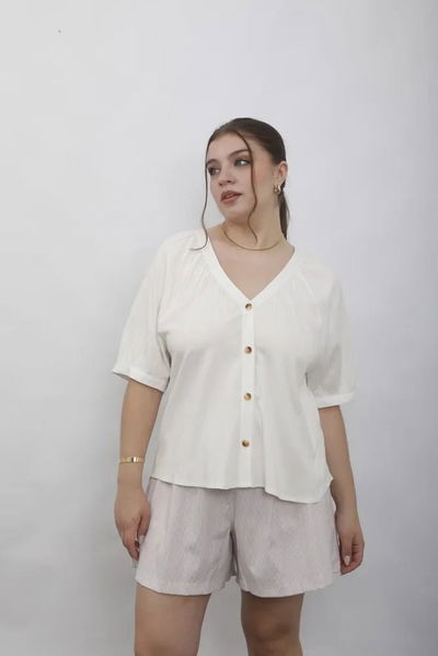 4112 Camisa Escote V Frunce
