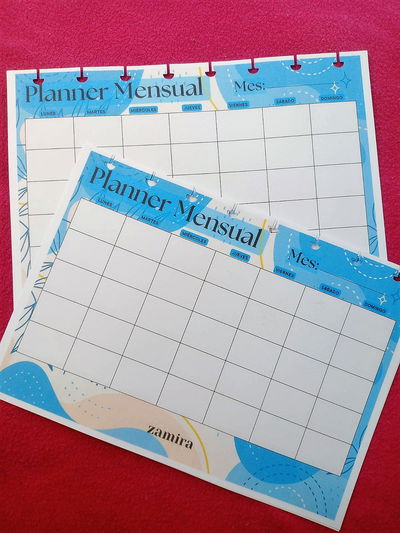 Planner Mensual Celeste a5 - 6 Hojas