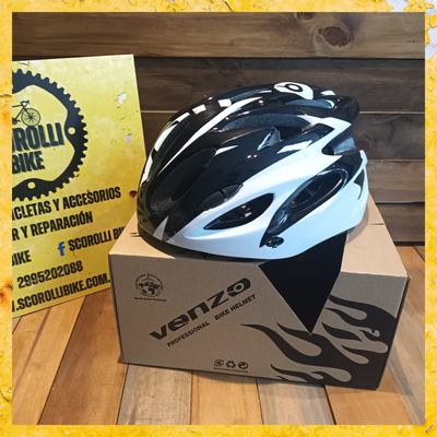 Casco Venzo con visera y luz trasera blanco+negro