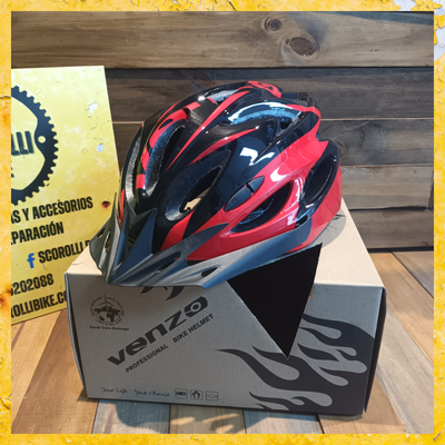 Casco Venzo con visera y luz trasera rojo+negro