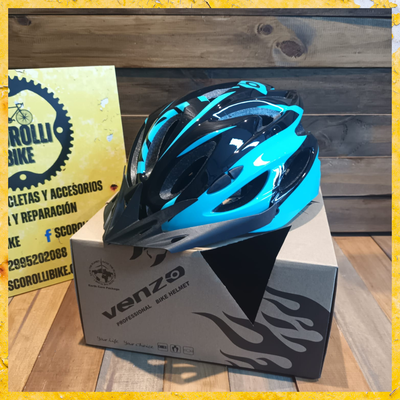 Casco Venzo con visera y luz trasera teal+negro