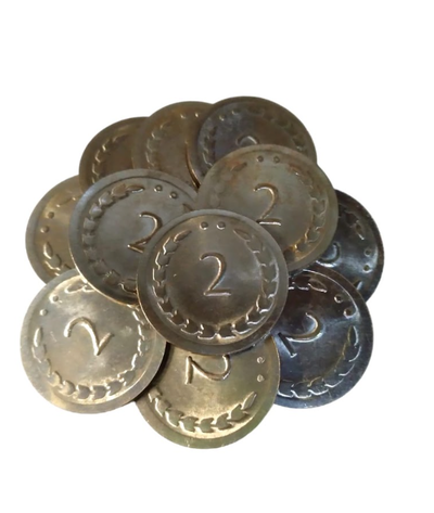 Número "2" monedas metálicas - 10 UNIDADES