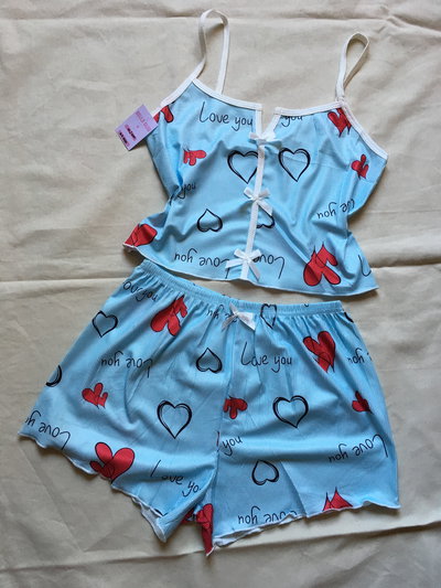 PIJAMA MARIEL CORAZONES CELESTE 