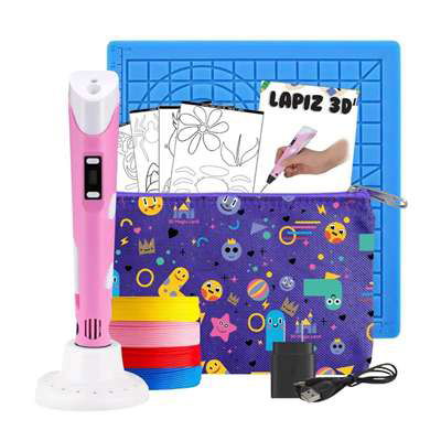 31591-Lapiz 3D 2.0 con pantalla y regulador de temperatura Rosa + Pack de 4 colores de fil