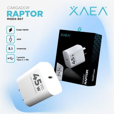 CARGADOR 220V MODX-507 RAPTOR – 5,1A – 45W – 1TC + PD – XAEA – BLANCO