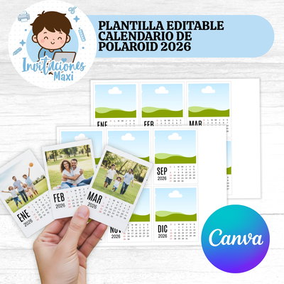 PLANTILLA EDITABLE CALENDARIO POLAROID 2026 CANVA