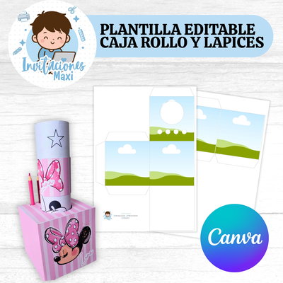 PLANTILLA EDITABLE CAJA PORTA ROLLO Y LAPICES