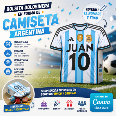 BOLSITA CAMISETA ARGENTINA EDITABLE EN CANVA