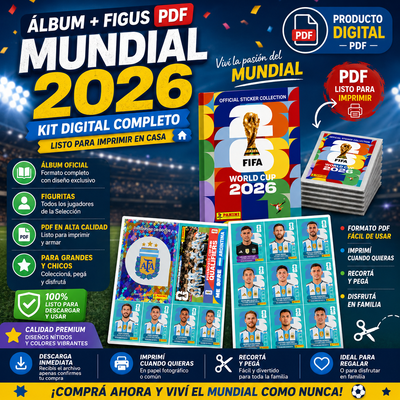 KIT DIGITAL FIGURITAS (9 SELECCIONES NO COMPLETO) + ÁLBUM MUNDIAL 2026 PARA IMPRIMIR