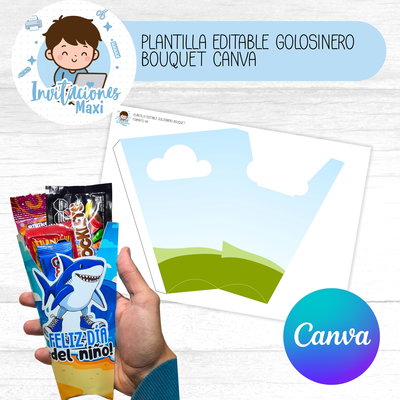 PLANTILLA EDITABLE MOLDE GOLOSINERO BOUQUET CANVA
