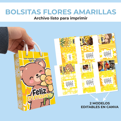 BOLSITAS CON CORDON FLORES AMARILLAS
