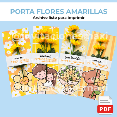 Porta Flores Amarillas Listo para imprimir x4