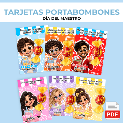 TARJETAS PORTABOMBONES DÍA DEL MAESTRO X6