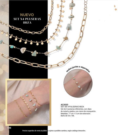 Set x 4 pulseras doradas 