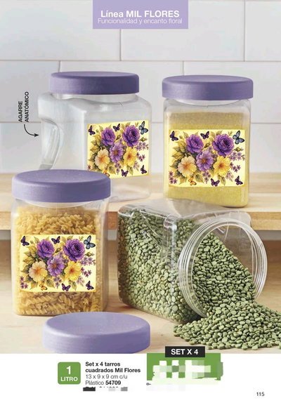 Set x 4 tarros cuadrados