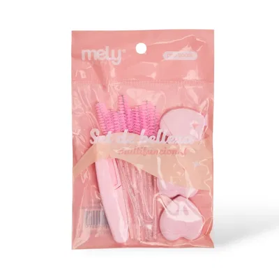 SET ESPONJA PARA MAQUILLAJES+CEPILLO+PERFINADOR MELY 00039 MYB9-0003