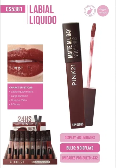 LABIAL LIQUIDO MATTE 24 hs de duracion PINK21 CS5381