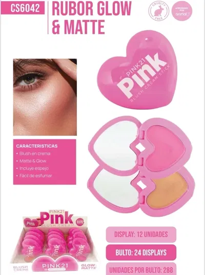 PINK21 RUBOR GLOW MATTE FORMA CORAZON C/ESPEJO CS6042