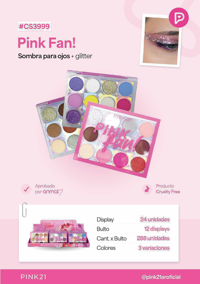 Paleta de Sombras para Ojos y Glitter Pink Fan! – Pink21 CS3999