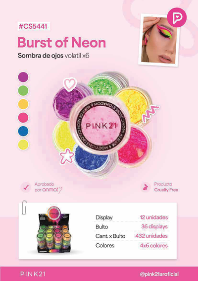 Sombra de ojos volátil x6 Pink 21 #CS5441  NEON