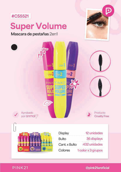 mascara de pestañas 2 en 1 super volumen pink 21  cs5521