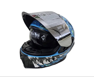 CASCO INTEGRAL DOBLE VISOR XCEED TATSU-SHINY BLUE YELLOW VISOR CROMADO