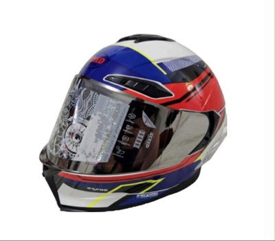 CASCO INTEGRAL DOBLE VISOR XCEED WIELKI SHINY WHITE,RED&BLUE VISOR CROMADO