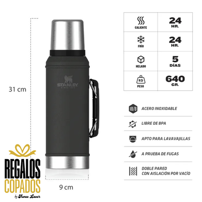 Termo Stanley Clasico 950ml Con Tapón Cebador Black 2.0