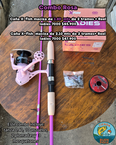 Combo de Pesca Rosa 1,80 y 2,10 mts Completo (Para Variada) (Reel Ladies)