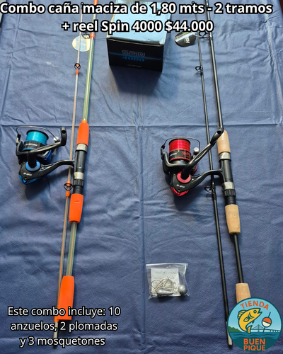 Caña Maciza 1,80mts + Reel Surfish Spin 4000 + Accesorios