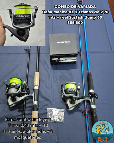 Caña 2,70 mts Maciza + Reel Surfish Jump 60 + Accesorios