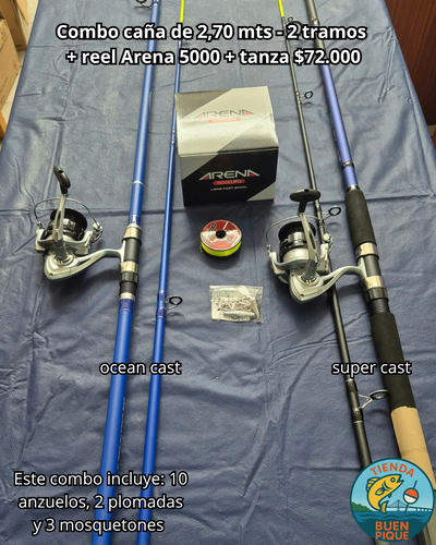 Caña Marine Sport Super Cast 2,70 mts + Reel Marine Sport Arena 5000 + Accesorios 