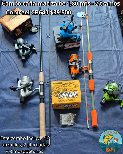 Caña 1,80 mts Maciza + Reel CB640 + Accesorios