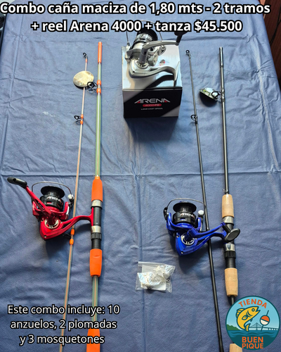 Caña Maciza 1,80 mts + Reel Marine Sport Arena 4000 + Accesorios