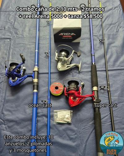 Caña Kawana Ocean Cast 2,10 mts + Reel Marine Sport 4000 + Accesorios