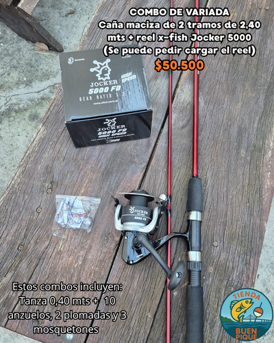 Caña maciza 2,40 mts + Reel Xfish Jocker 5000 + Accesorios