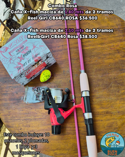 Combo de Pesca Rosa 1,80 y 2,10 metros (Para Variada) Completo