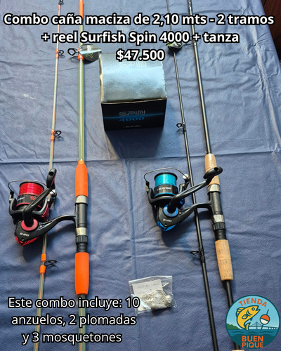 Caña Maciza 2,10mts + Reel Surfish Spin 4000 + Accesorios