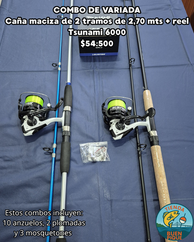 Caña Maciza 2,70 mts + Reel Surfish Tsunami 6000 + Accesorios
