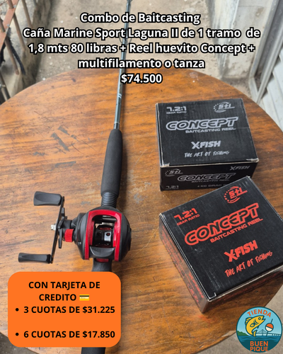 Combo Baitcasting Embarcado - Caña Marine Sport de 80 libras