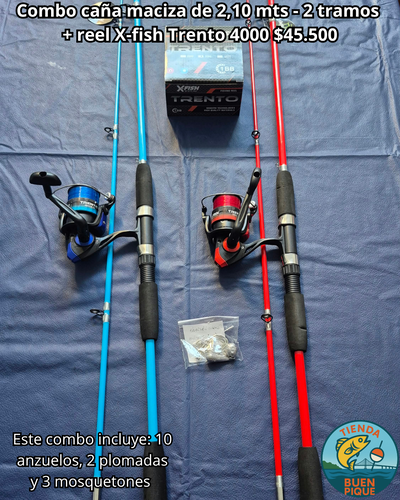 Caña 2,10mts Maciza + Reel XFish Trento + Accesorios 