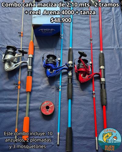 Caña Maciza 2,10mts + Reel Marine Sport Arena 4000 + Accesorios 