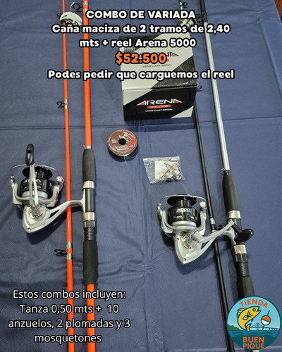 Caña Maciza 2,40 mts + Reel Marine Sport Arena 5000 + Accesorios