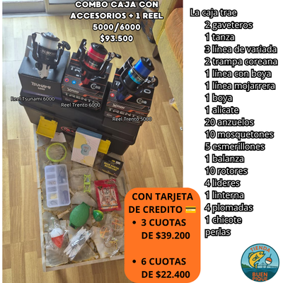 Combo Caja de pesca + 1 reel a eleccion