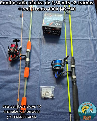 Caña Maciza 1,80 mts + Reel XFish Trento + Accesorios
