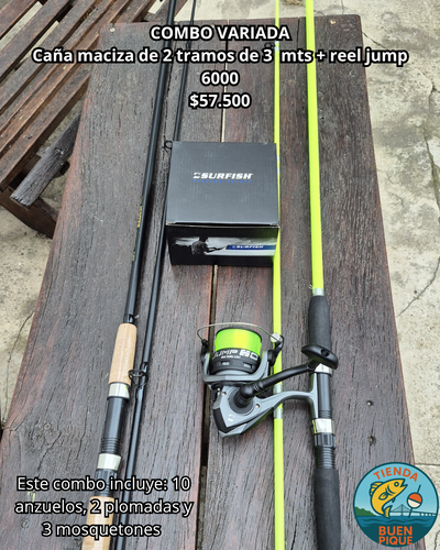 Caña 3 mts Maciza + Reel Surfish Jump 60 + Accesorios