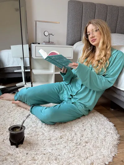 PIJAMA LARGO CAMISERO AQUA LISO - MODAL SOFT