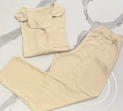 PIJAMA LARGO CAMISERO BEIGE - MODAL SOFT