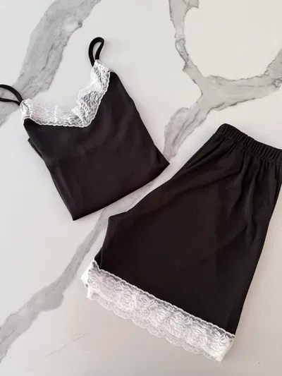 PIJAMA MORLEY CORTO PUNTILLA BLANCA (NEGRO)
