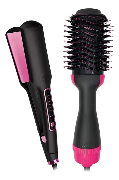 Combo Cepillo Secador Alisador Voluminizador Y Planchita